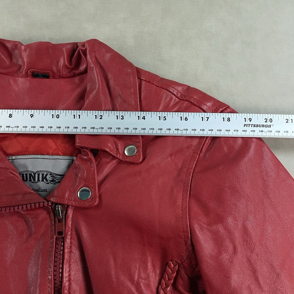 Unik Ultra Red Womens Leather Motorcycle Jacket Removable Liner Large Braid Trim - Picture 14 of 16